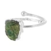 Bague druzy - pierre gemme Sillimanite teintée T.48 à 56 - Arg 925 - imit Emeraude