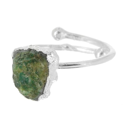 Bague druzy - pierre gemme Sillimanite teintée T.48 à 56 - Arg 925 - imit Emeraude