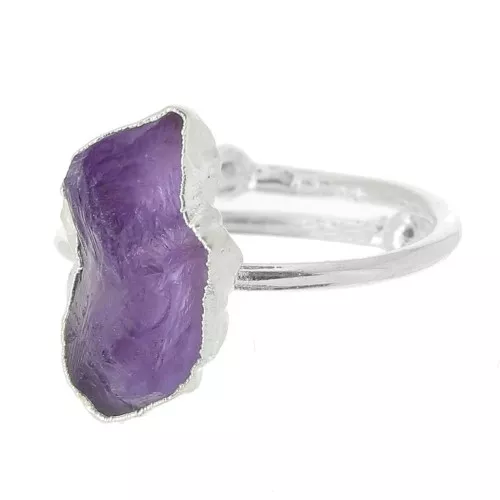 Bague druzy en pierre gemme - Taille 48 à 56 - Argent 925 - Amethyste x1