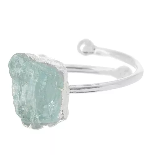 Bague druzy en pierre gemme - Taille 48 à 56 - Argent 925 - Aigue-Marine x1