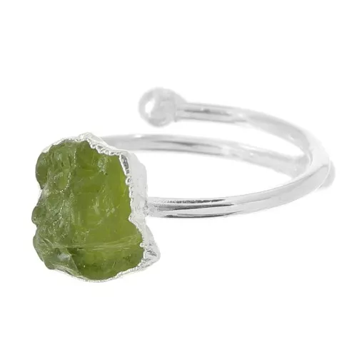 Bague druzy en pierre gemme - Taille 48 à 56 - Argent 925 - Péridot x1