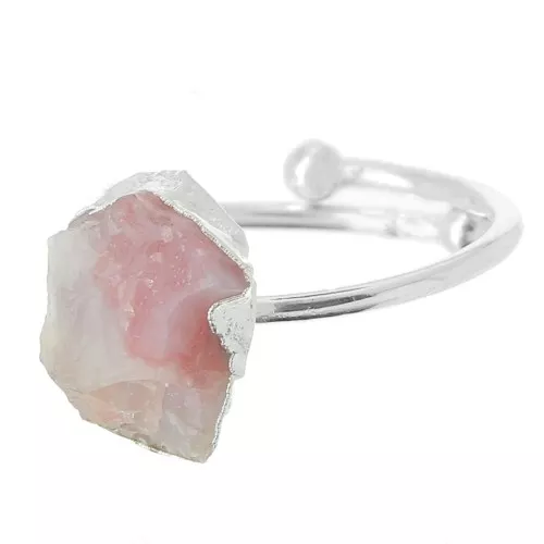 Bague druzy en pierre gemme - Taille 48 à 56 - Argent 925 - Opale rose x1