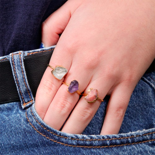 Bague En Argent 925 Avec Cristal Druzy Et Améthyste - Bijou Imposant Et Brillant - Occasion Excellent État