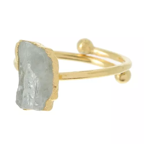 Bague druzy en pierre gemme - T.48 à 56 - Argent 925 Doré Or fin - Pierre de lune