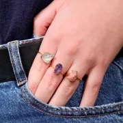 Bague druzy en pierre gemme T.48 à 56 - Argent 925 Doré Or fin - Cristal de roche