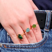 Bague druzy en pierre gemme - Taille 48 à 56 - Argent 925 Doré Or fin - Péridot