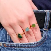 Bague druzy en pierre gemme - Taille 48 à 56 - Argent 925 Doré Or fin - Péridot