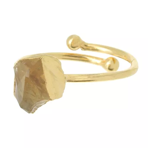 Bague druzy en pierre gemme - Taille 48 à 56 - Argent 925 Doré Or fin - Citrine