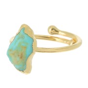 Bague druzy en pierre gemme T.48 à 56 - Arg 925 Doré Or fin - Turquoise naturelle