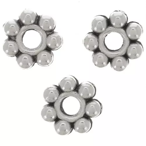 Perles rondelles fleurs 6 mm - Placage argent fin vieilli x100