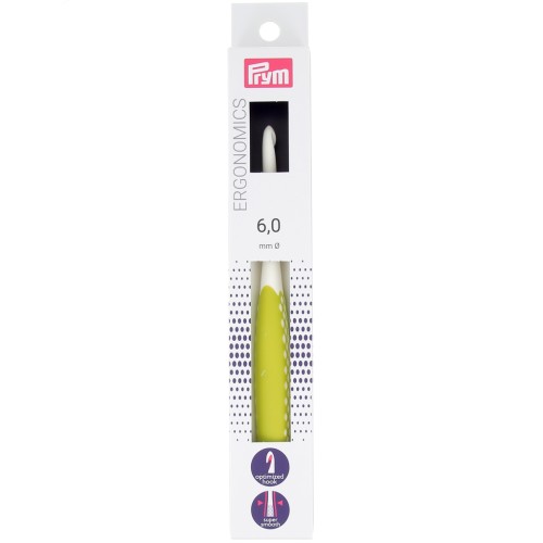 Crochet pour laine en plastique ergonomique Prym - 6 mm - Blanc - Vert citron x1