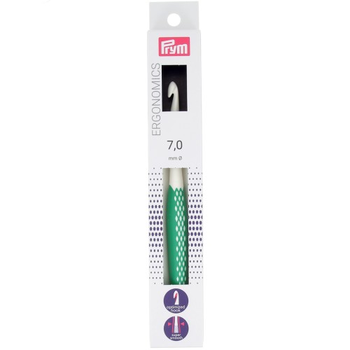Crochet pour laine en plastique ergonomique Prym - 7 mm - Blanc - Vert x1