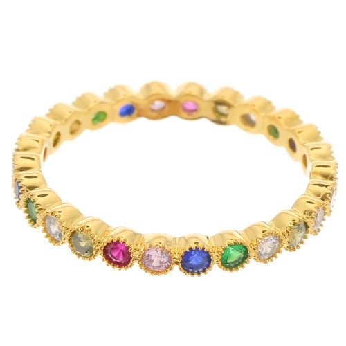 Bague fine avec Oxyde de zirconium - Taille 51 - Doré à l'or fin - Multicolore x1