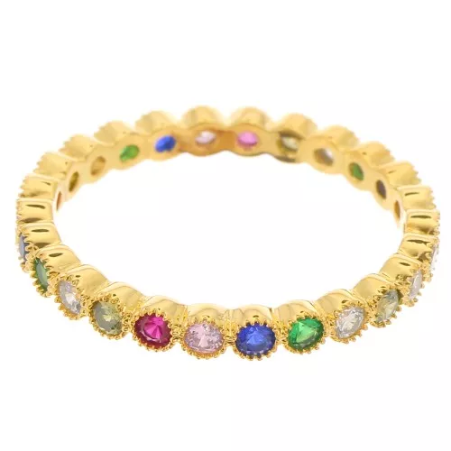 Bague fine avec Oxyde de zirconium - Taille 53 - Doré à l'or fin - Multicolore x1