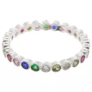 Bague fine avec Oxyde de zirconium - Taille 55 - Placage Argent fin - Multicolore