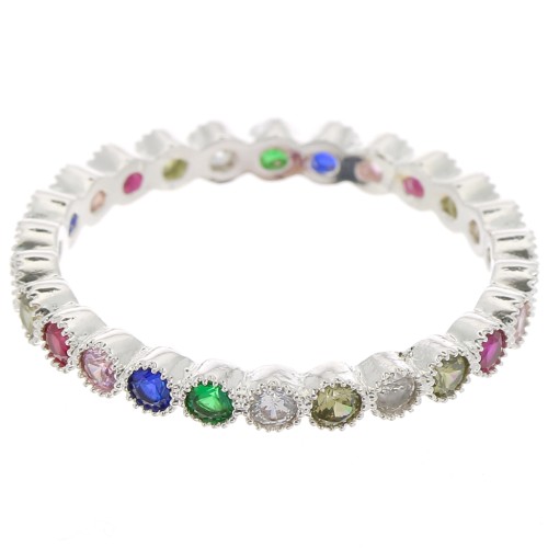 Bague fine avec Oxyde de zirconium - Taille 55 - Placage Argent fin - Multicolore