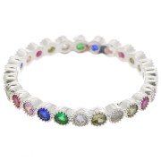 Bague fine avec Oxyde de zirconium - Taille 57 - Placage Argent fin - Multicolore|raw }}