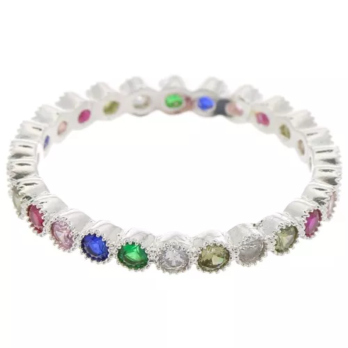 Bague fine avec Oxyde de zirconium - Taille 57 - Placage Argent fin - Multicolore