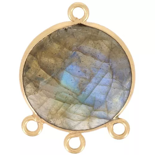 Pendentif chandelier 16mm en pierre gemme facettée - Doré à l'or fin - Labradorite