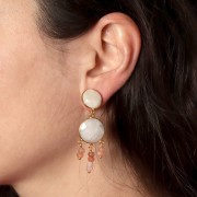 Pendentif chandelier 16mm en pierre gemme facettée - Doré à l'or fin - Labradorite