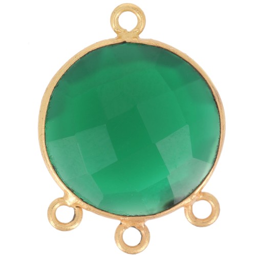 Pendentif chandelier 16 mm pierre gemme facettée teintée - Doré Or fin - Onyx vert
