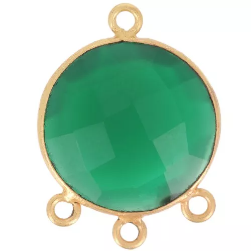 Pendentif chandelier 16 mm pierre gemme facettée teintée - Doré Or fin - Onyx vert