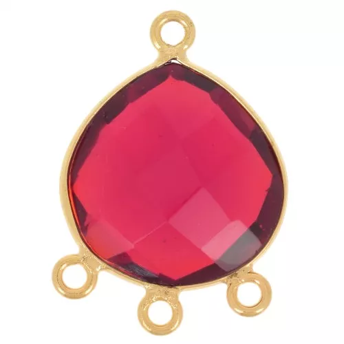Pendentif chandelier 22x16mm imitation gemme facettée Doré à l'or fin Hydro Grenat