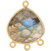 Pendentif chandelier 22x16mm pierre gemme facettée - Doré à l'or fin - Labradorite|raw }}