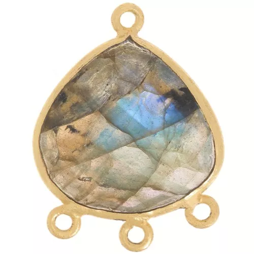 Pendentif chandelier 22x16mm pierre gemme facettée - Doré à l'or fin - Labradorite