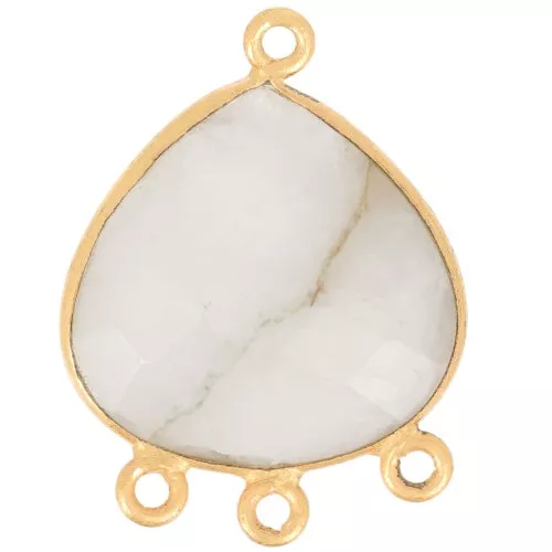 Pendentif chandelier 22x16 mm pierre gemme facettée - Doré Or fin - Pierre de lune