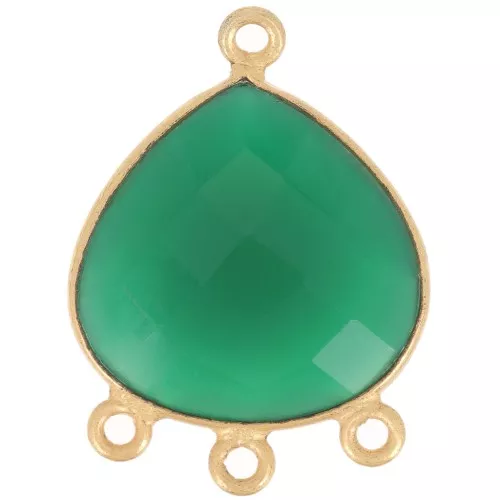 Pendentif chandelier 22x16mm gemme teintée facettée- Doré à l'or fin - Onyx vert