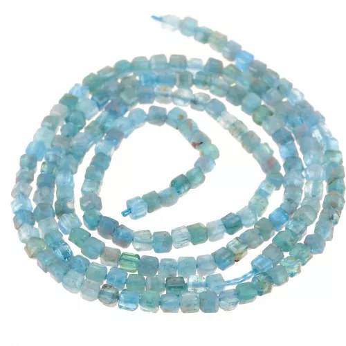 Perles cube facetté 2x2 mm en pierre gemme - Apatite x40cm