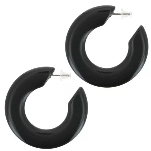 Créoles plates 47 mm en résine opaque - Noir x2