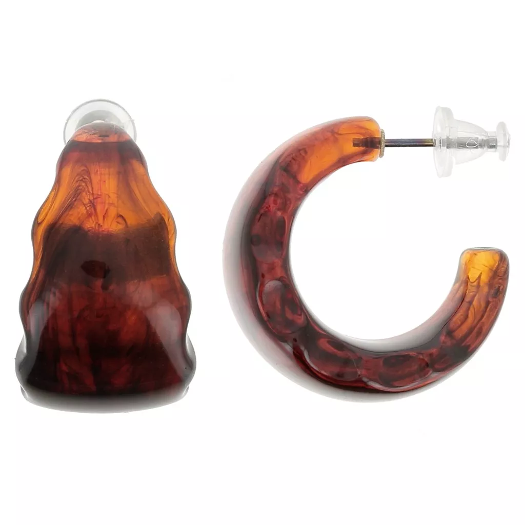 Paire De Boucles D'oreilles Créoles En Bois Naturel - Couleur Marron, Style Passe-oreille, Neuf Sans Emballage