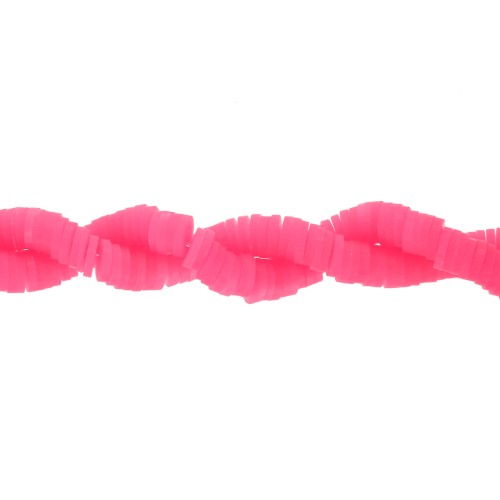 Perles Heishi rondelles en pâte polymère 6x1 mm - Rose fluo translucide x40cm