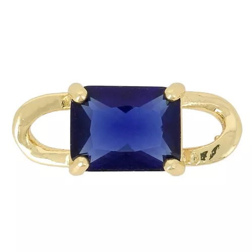 Intercalaire rectangle en verre facetté 19x7.5 mm - Bleu foncé - Doré x1