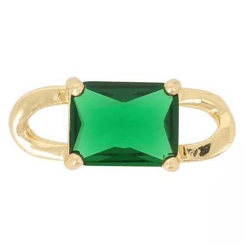 Intercalaire rectangle en verre facetté 19x7.5 mm - Vert emeraude - Doré x1
