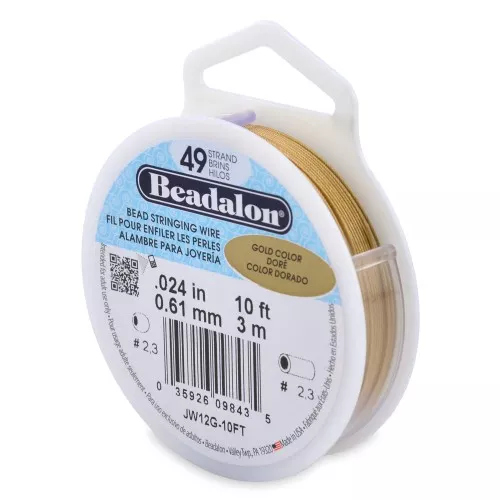 Fil Cablé 49 brins 0.61 mm - Beadalon - Acier inoxydable - Doré x3m