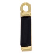 Breloque rectangle en verre 14x3 mm - Doré - Noir x1