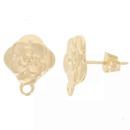 Clous d'oreilles fleur 16x14 mm - Doré à l'or fin x2