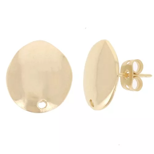 Clous d'oreilles ovale irrégulier 15x13 mm - Doré à l'or fin x2