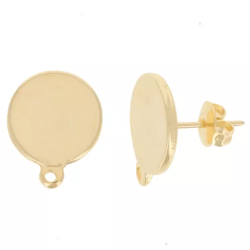 Clous d'oreilles disque 13 mm - Doré à l'or fin x2