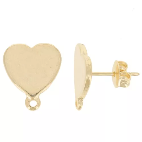 Clous d'oreilles coeur 14x12 mm - Doré à l'or fin x2