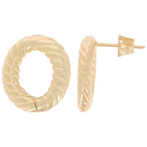 Boucles d'oreilles ovale évidé 17x13.5 mm effet torsadé - Doré à l'or fin x2