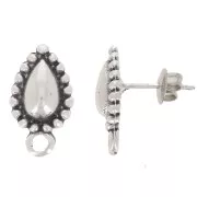 Clous d'oreilles goutte texturée 18x10 mm avec anneau fermé - Argenté vieilli x2