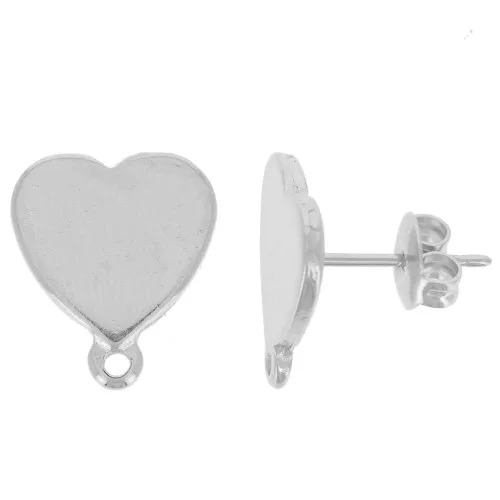Clous d'oreilles coeur 14x12 mm - Rhodié x2