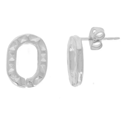 Boucles d'oreilles ovale évidé texturé 14x10 mm - Rhodié x2