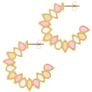 Créoles feuilles 35 mm en résine époxy vitrail - Doré à l'or fin - Multicolore x2