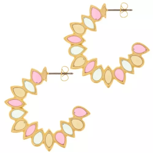 Créoles feuilles 35 mm en résine époxy vitrail - Doré à l'or fin - Multicolore x2