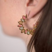 Créoles feuilles 35 mm en résine époxy vitrail - Doré à l'or fin - Multicolore x2